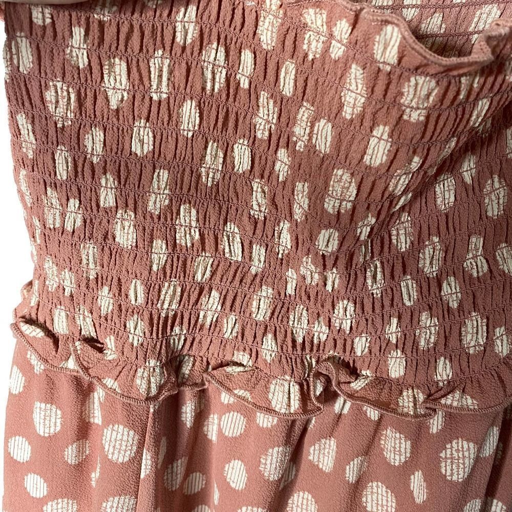 Candie's Smocked Sleeveless Polka Dot Halter Tie Jumpsuit Large Pink White New - Picture 9 of 12